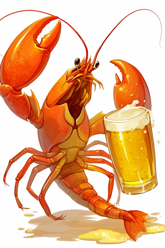 龙虾配啤酒插画绘画