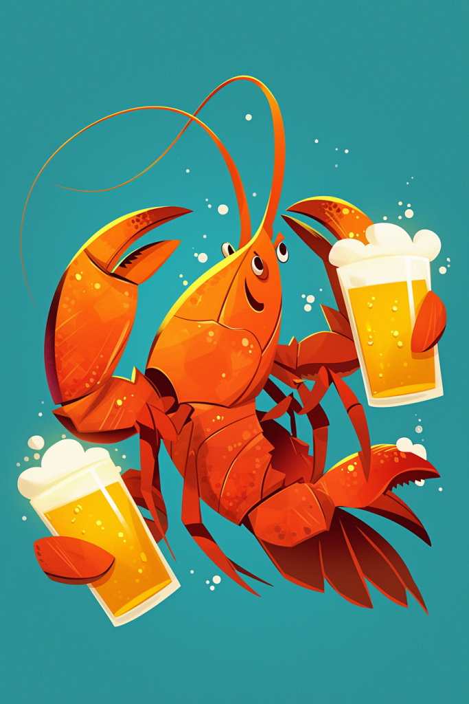 龙虾配啤酒插画绘画