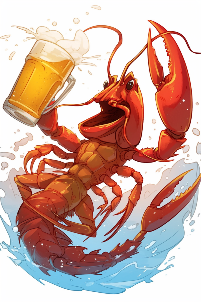 龙虾配啤酒插画绘画