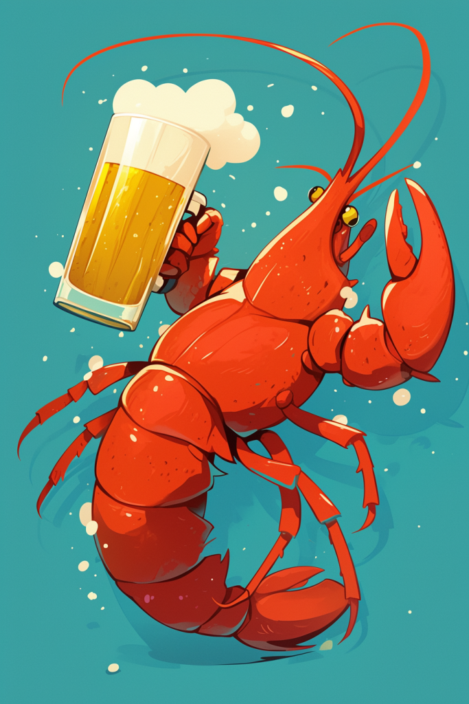 龙虾配啤酒插画绘画