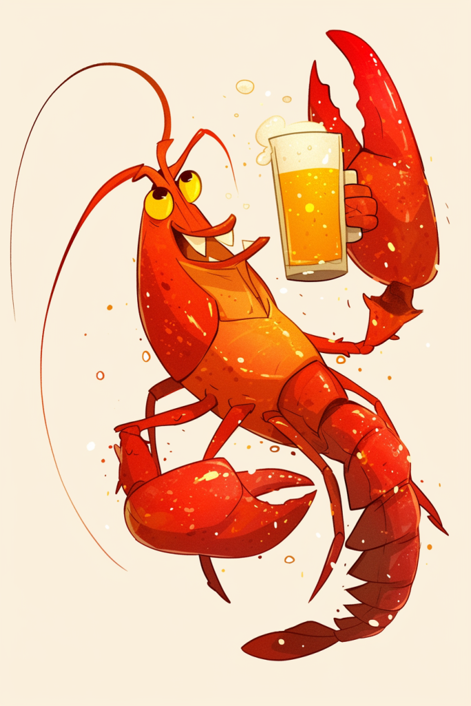 龙虾配啤酒插画绘画
