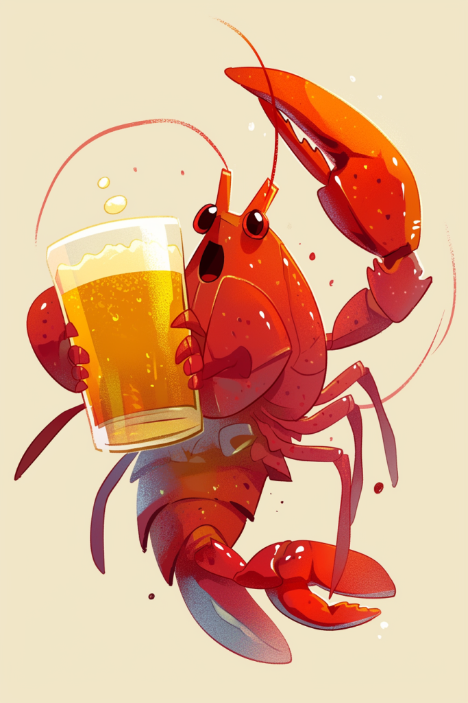 龙虾配啤酒插画绘画