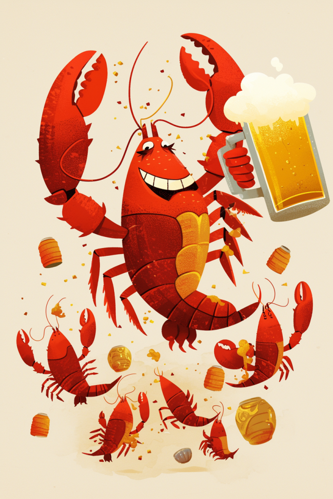 趣味啤酒龙虾插画绘画