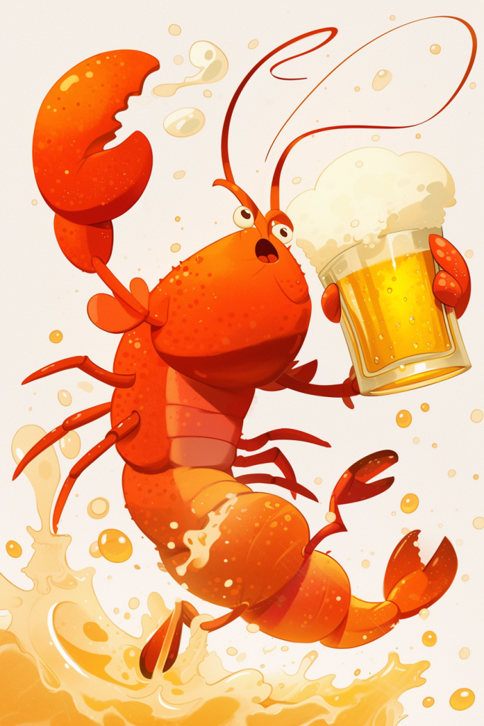 趣味啤酒龙虾插画绘画
