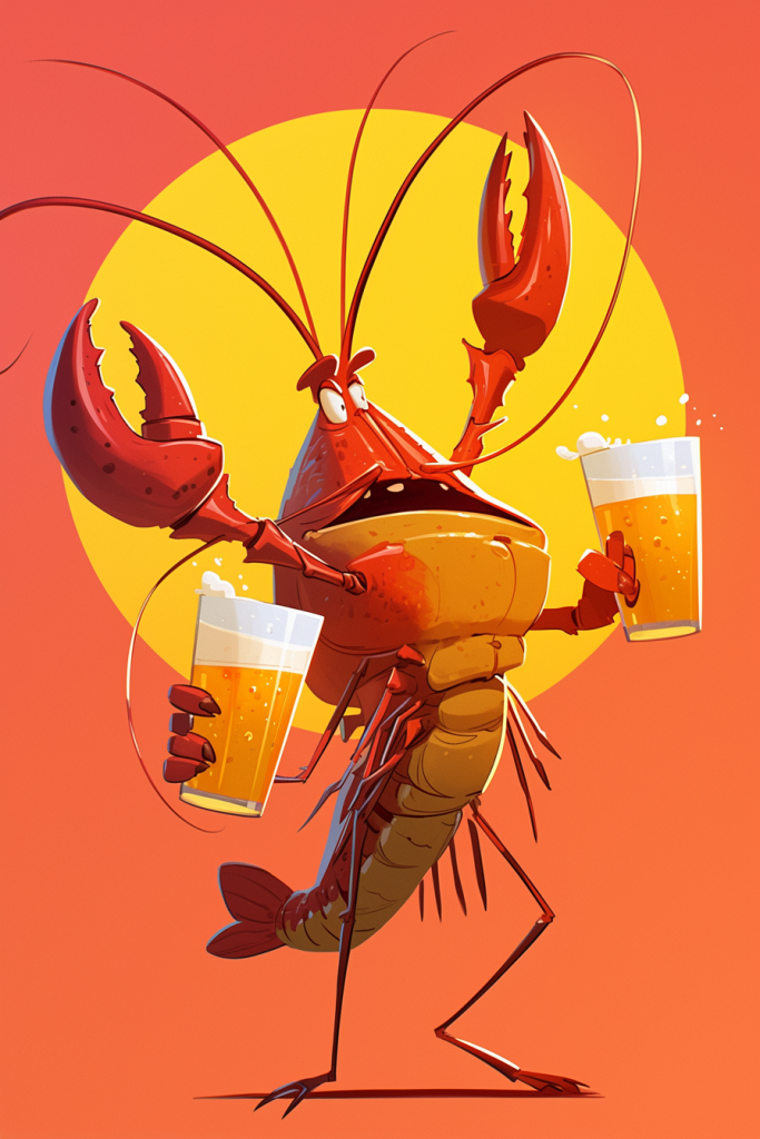 趣味啤酒龙虾插画绘画