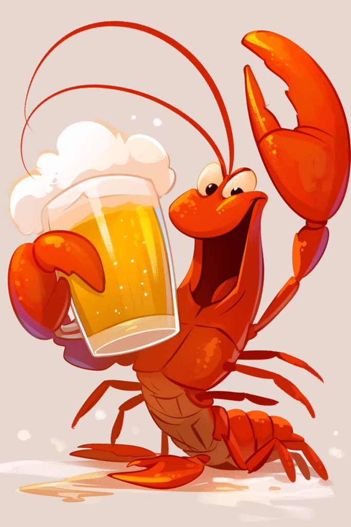 趣味啤酒龙虾插画绘画