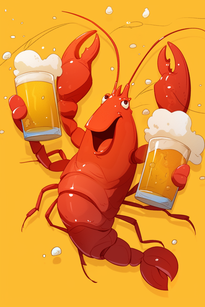 趣味啤酒龙虾插画绘画