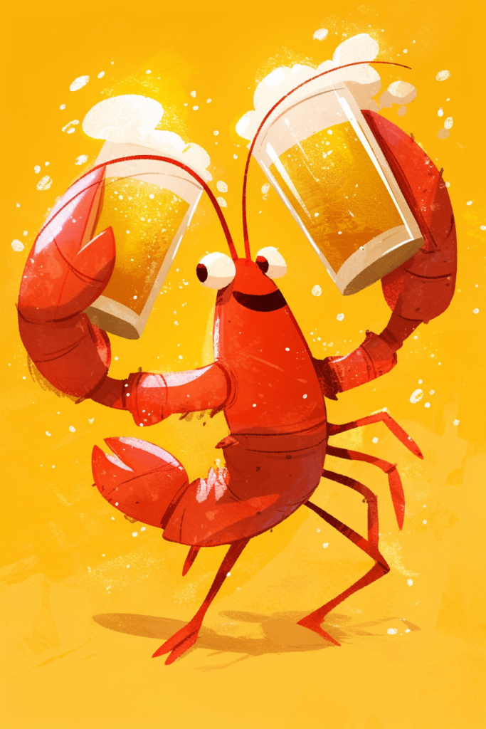 趣味啤酒龙虾插画绘画