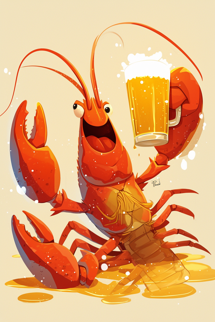 趣味啤酒龙虾插画绘画