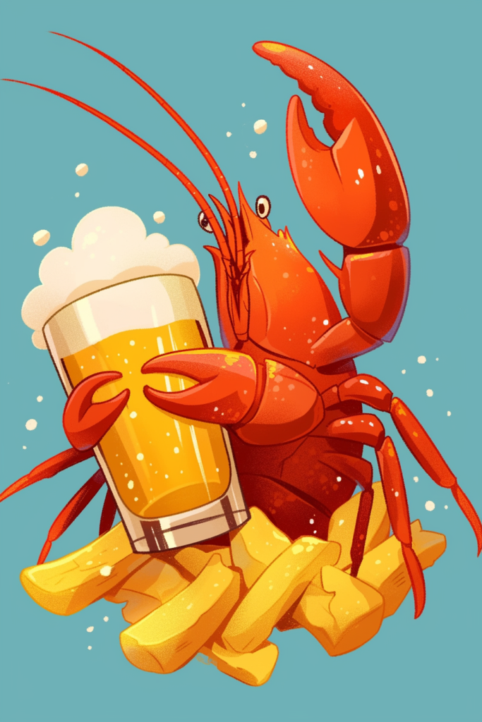 趣味啤酒龙虾插画绘画