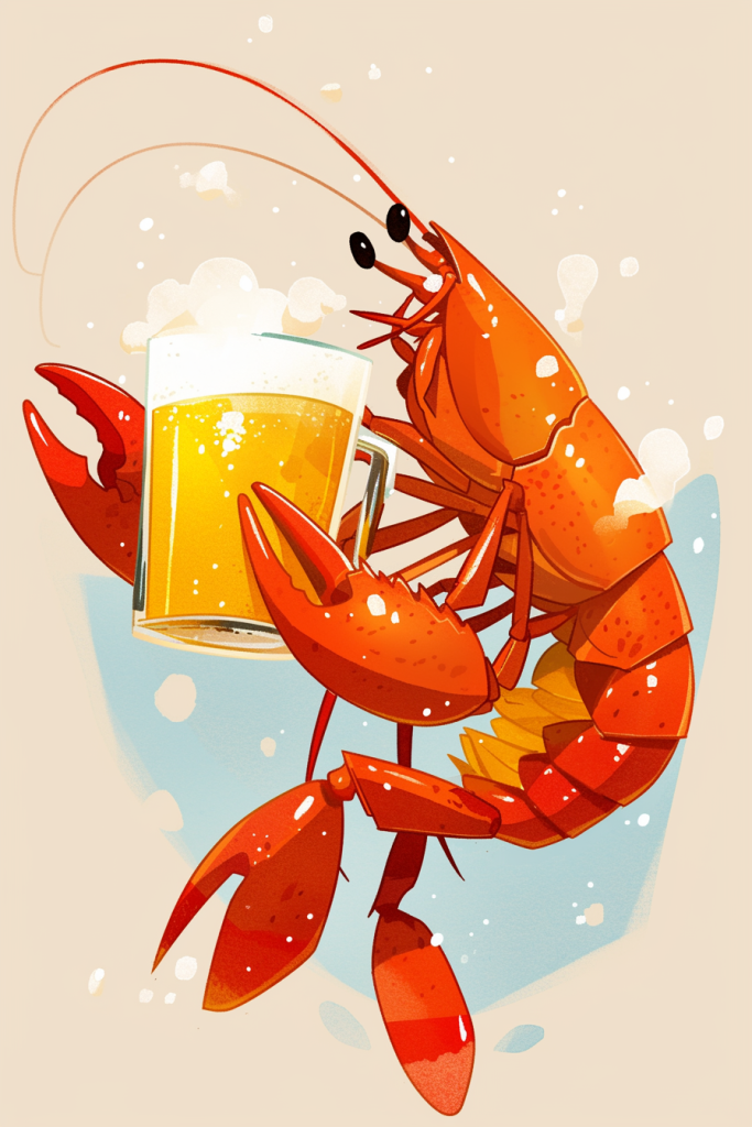 啤酒龙虾宵夜插画绘画