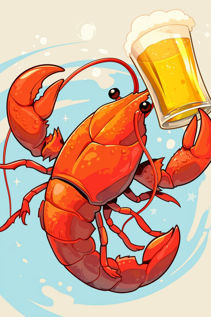 啤酒龙虾宵夜插画绘画