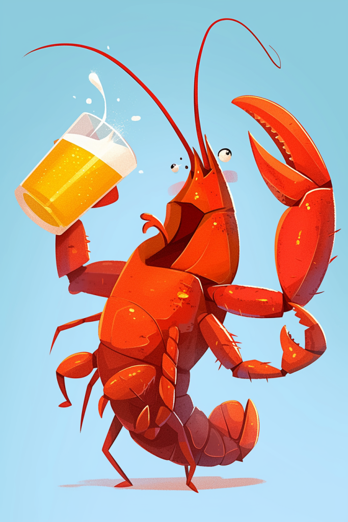 啤酒龙虾宵夜插画绘画