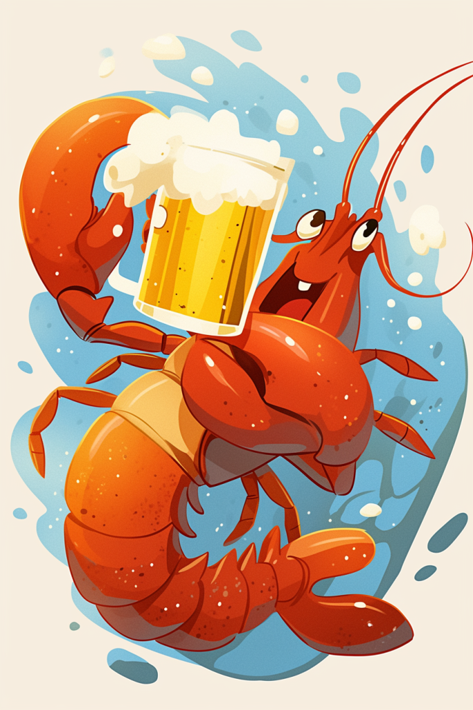 啤酒龙虾宵夜插画绘画
