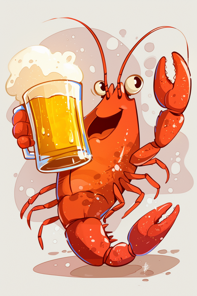啤酒龙虾宵夜插画绘画