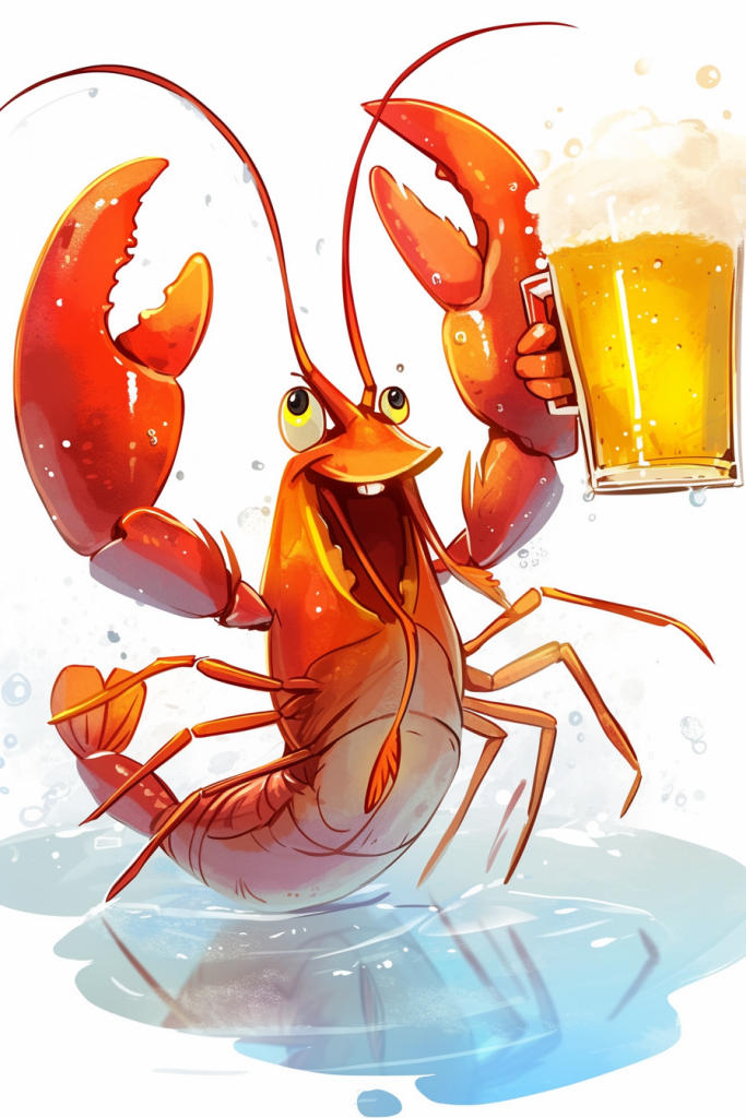 啤酒龙虾宵夜插画绘画