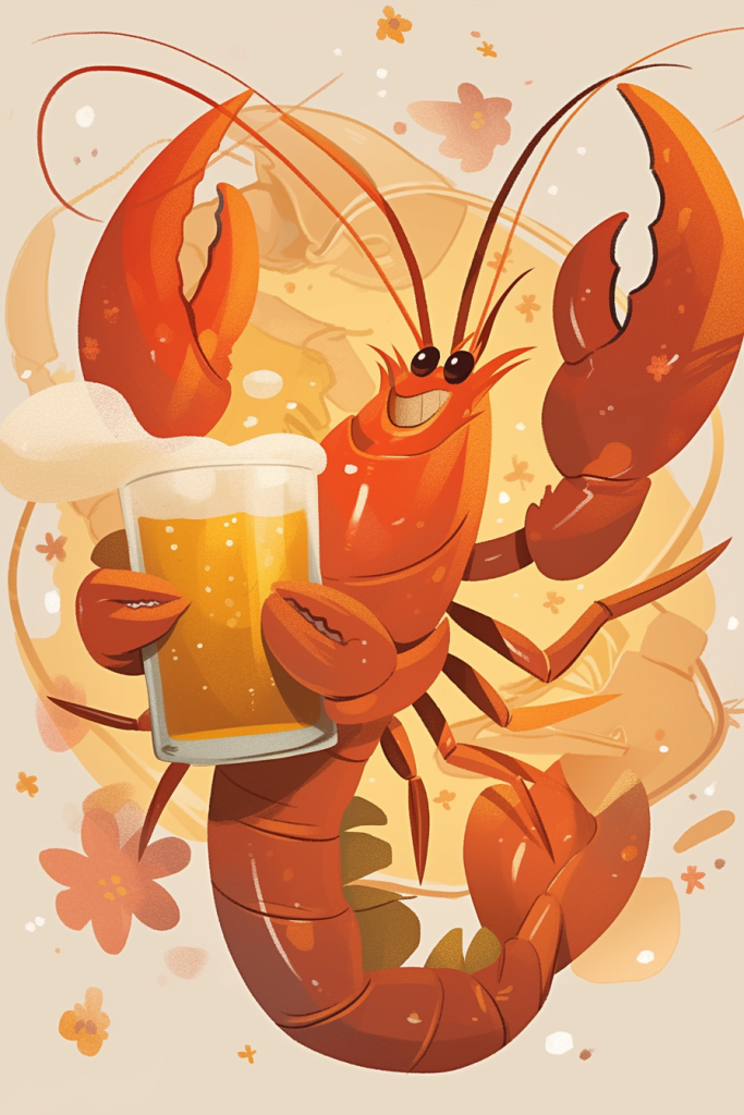 啤酒龙虾宵夜插画绘画