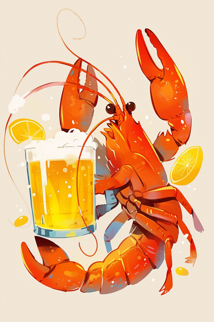 啤酒龙虾宵夜插画绘画