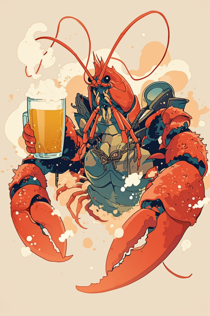 龙虾啤酒节插画绘画