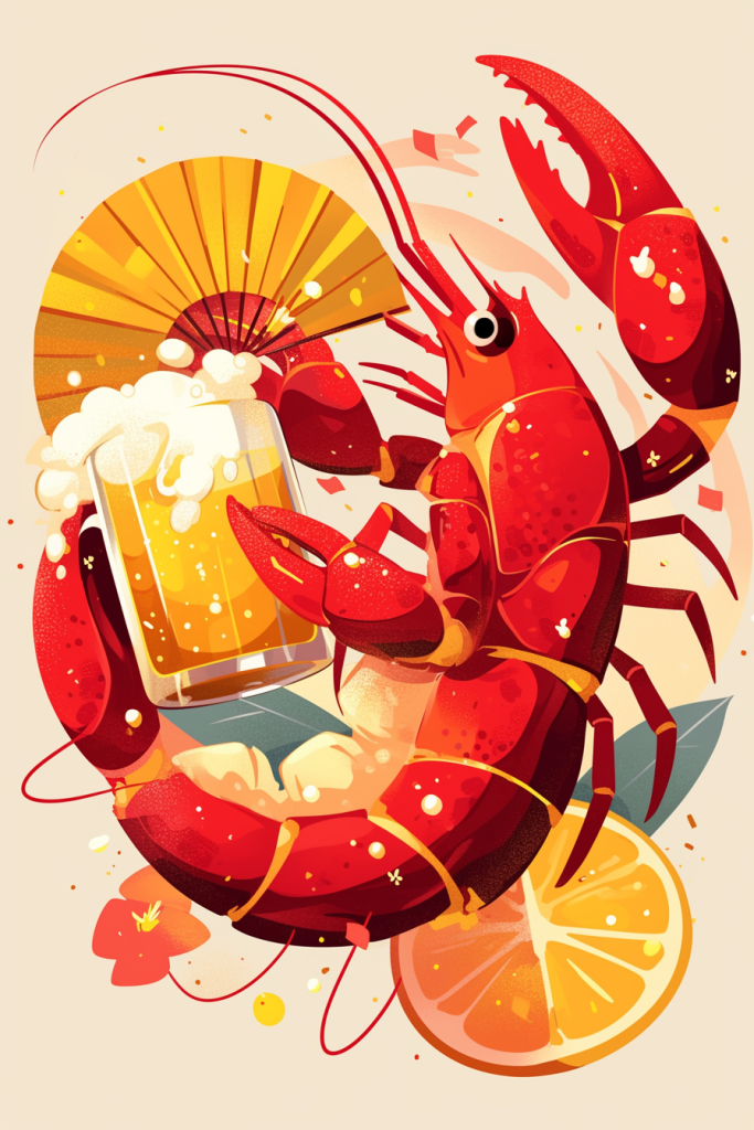 啤酒小龙虾插画绘画