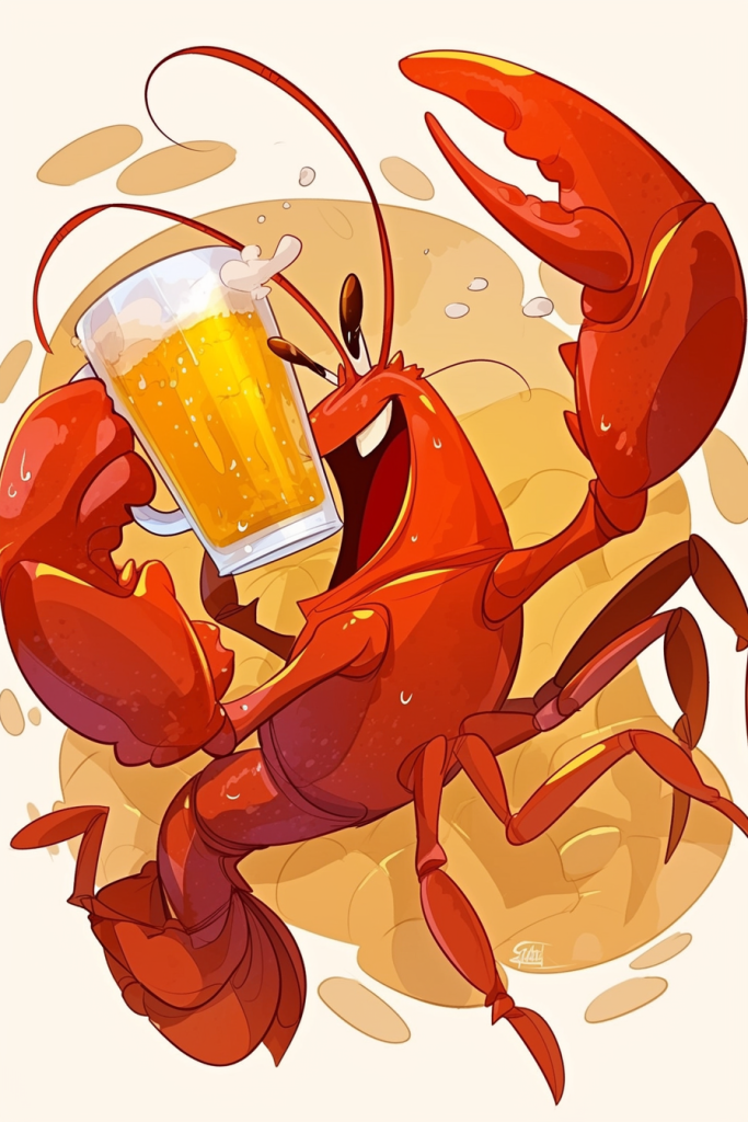 啤酒小龙虾插画绘画