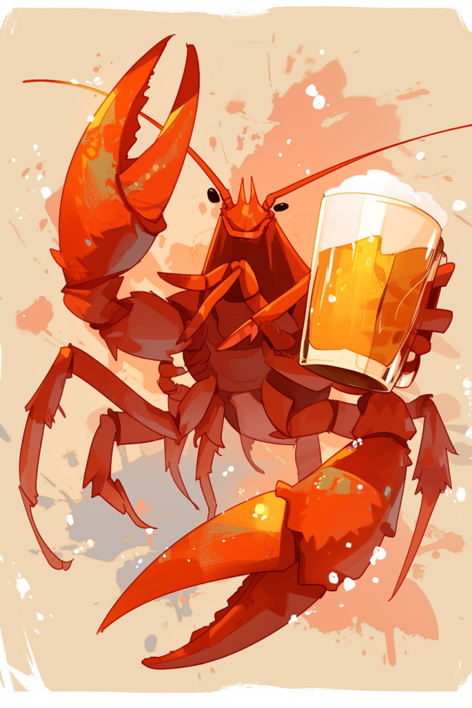 啤酒小龙虾插画绘画