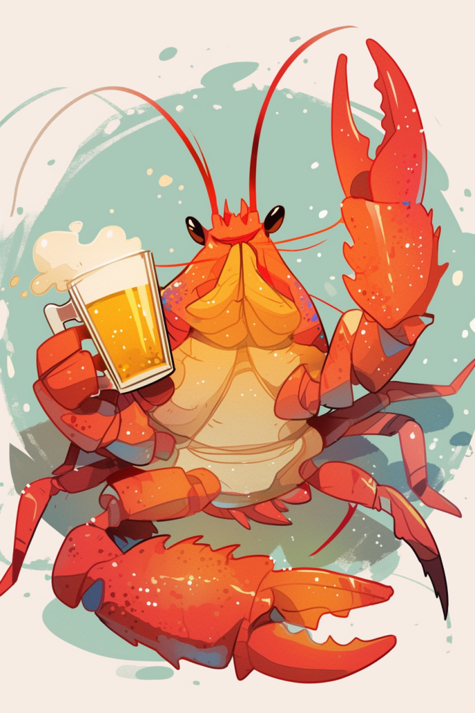 冰镇啤酒龙虾插画绘画