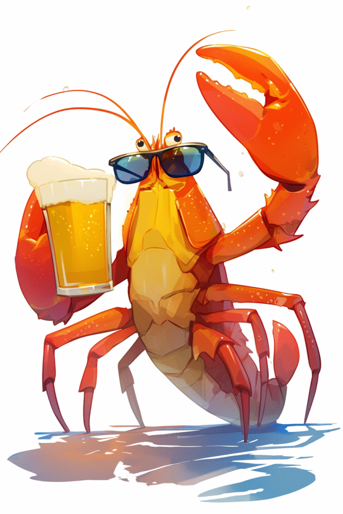 冰镇啤酒龙虾插画绘画