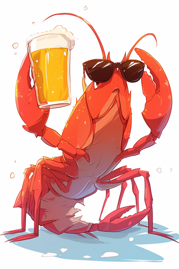 冰镇啤酒龙虾插画绘画