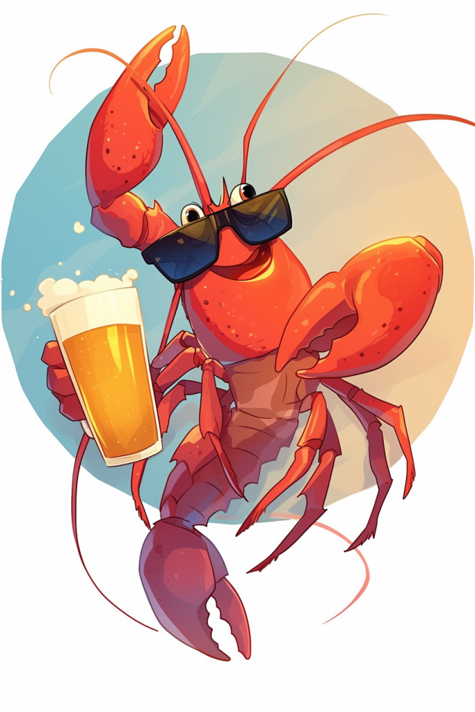 冰镇啤酒龙虾插画绘画