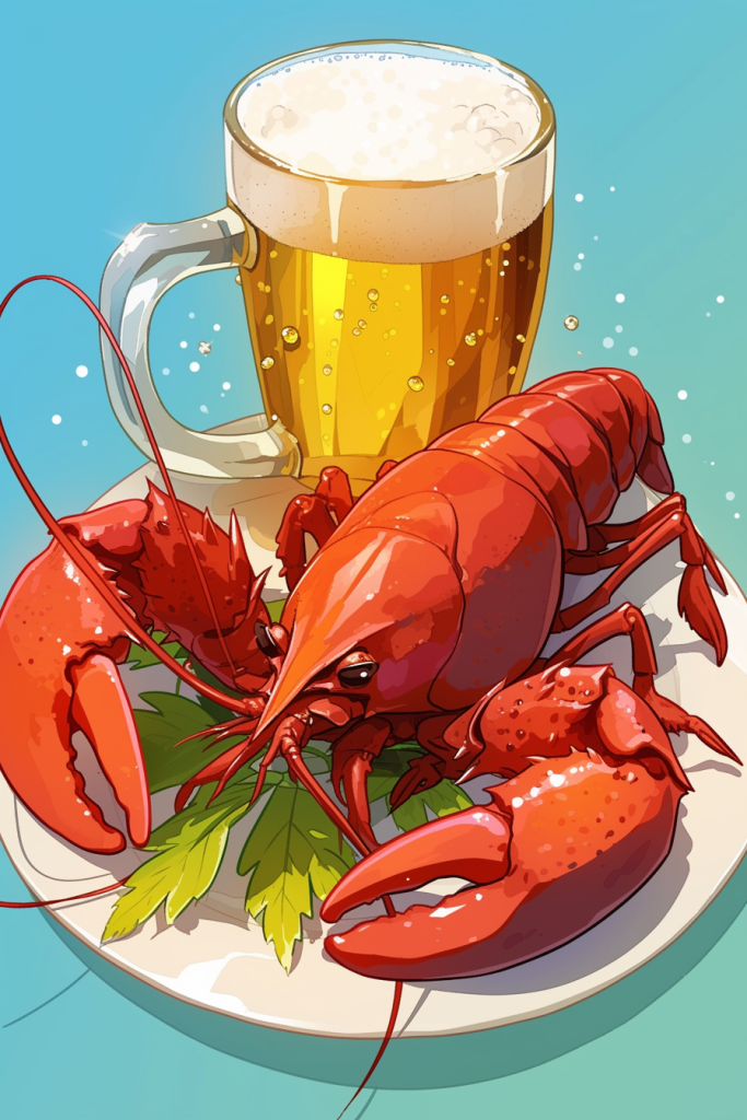 龙虾啤酒美食插画