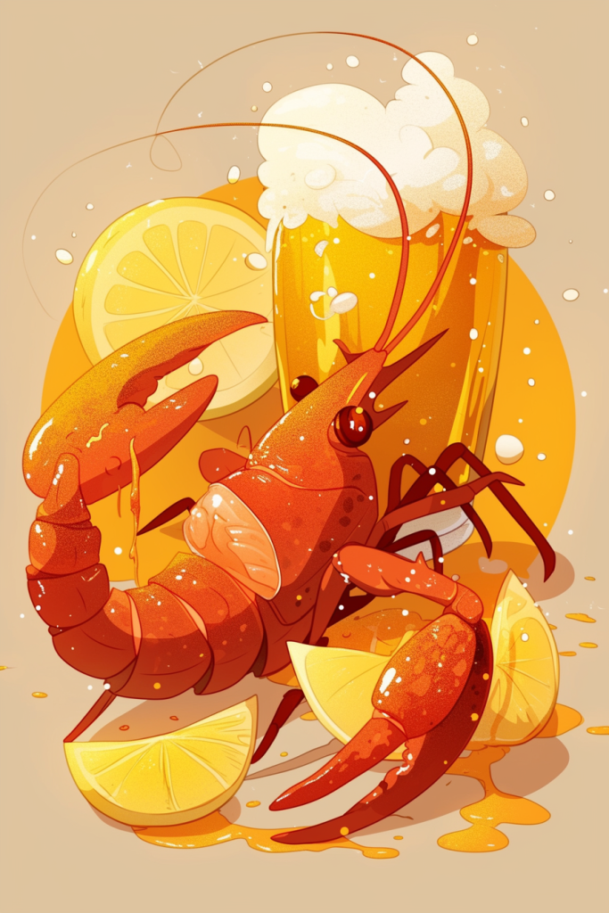 龙虾啤酒柠檬画作