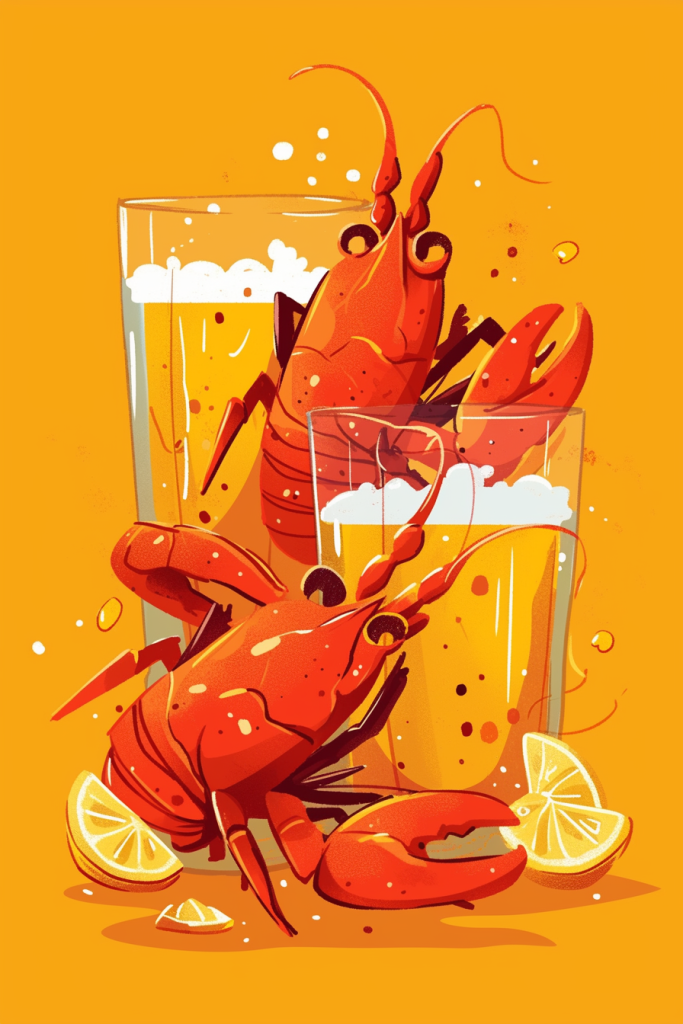 龙虾啤酒柠檬画作