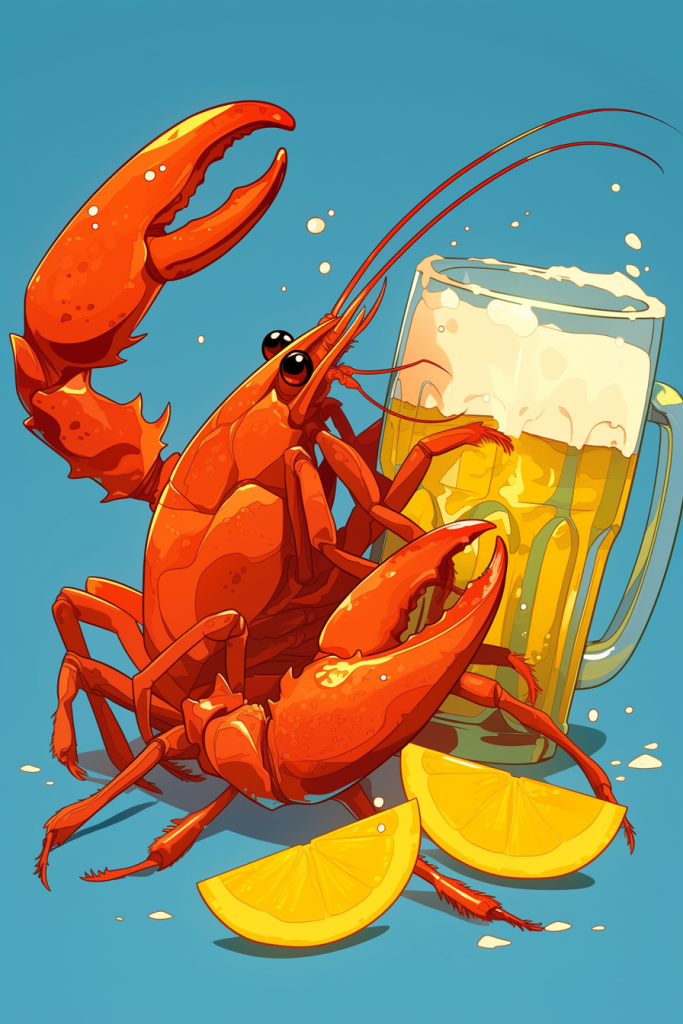 龙虾啤酒柠檬图