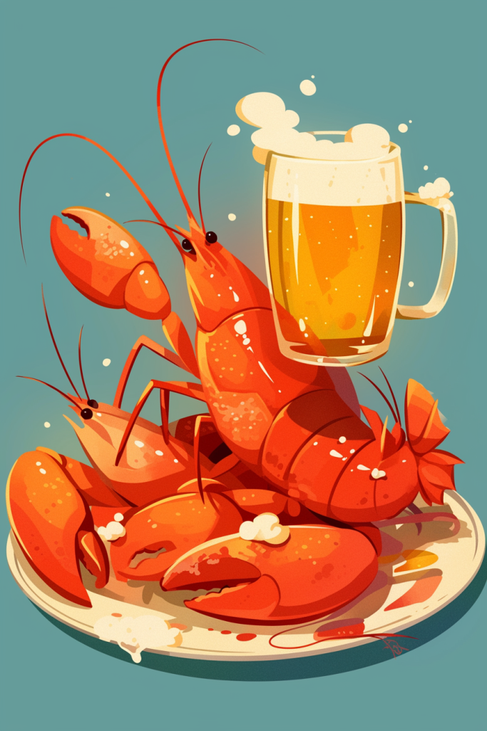 龙虾啤酒盛宴插画