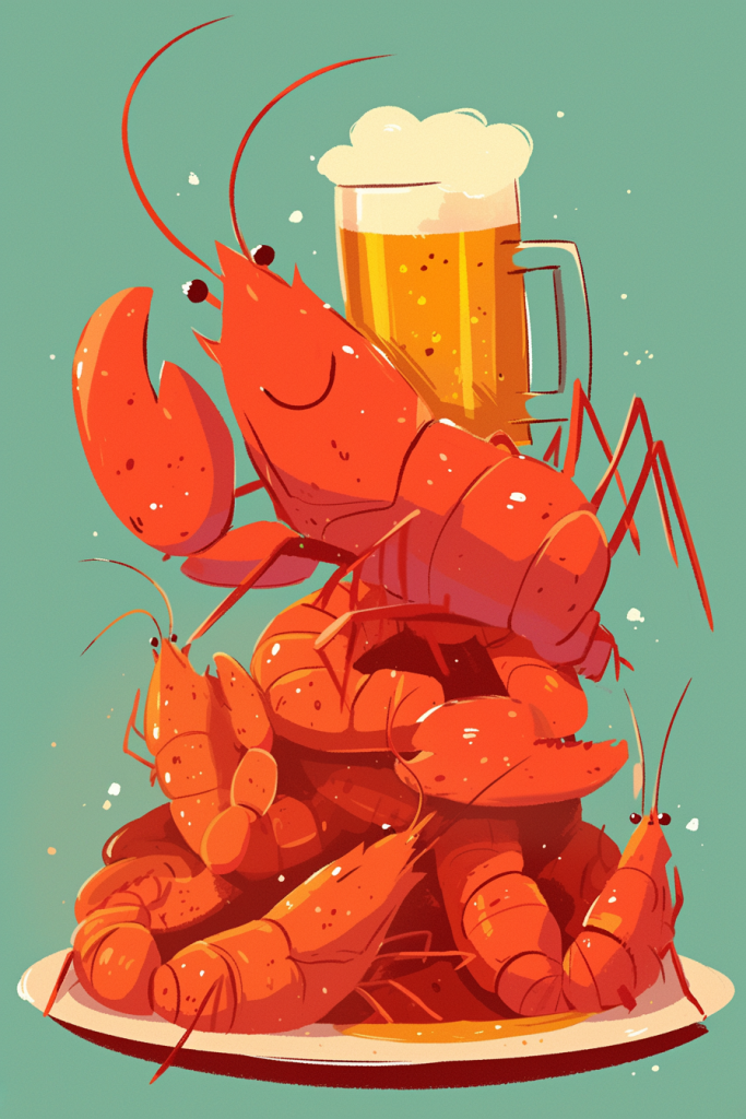 龙虾啤酒盛宴插画