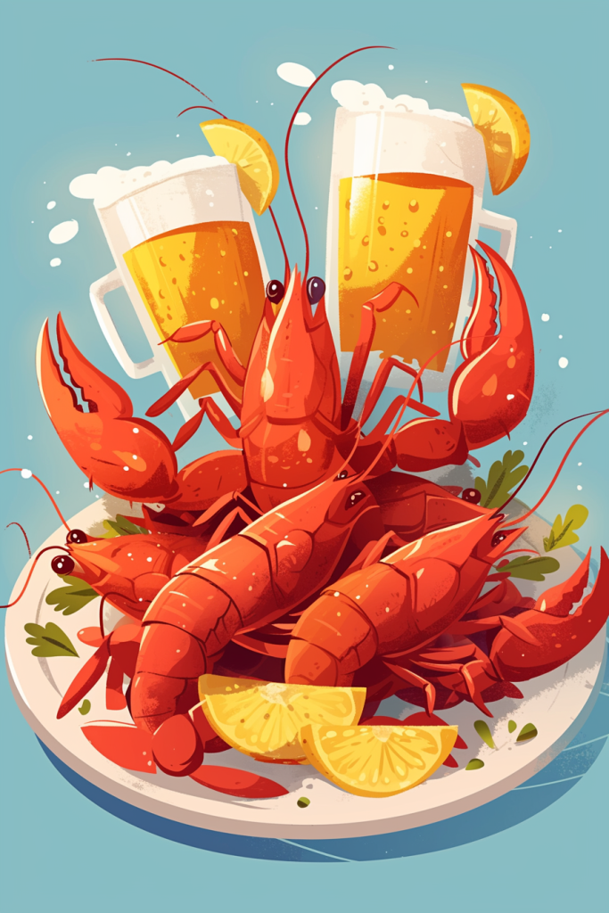 龙虾啤酒盛宴插画