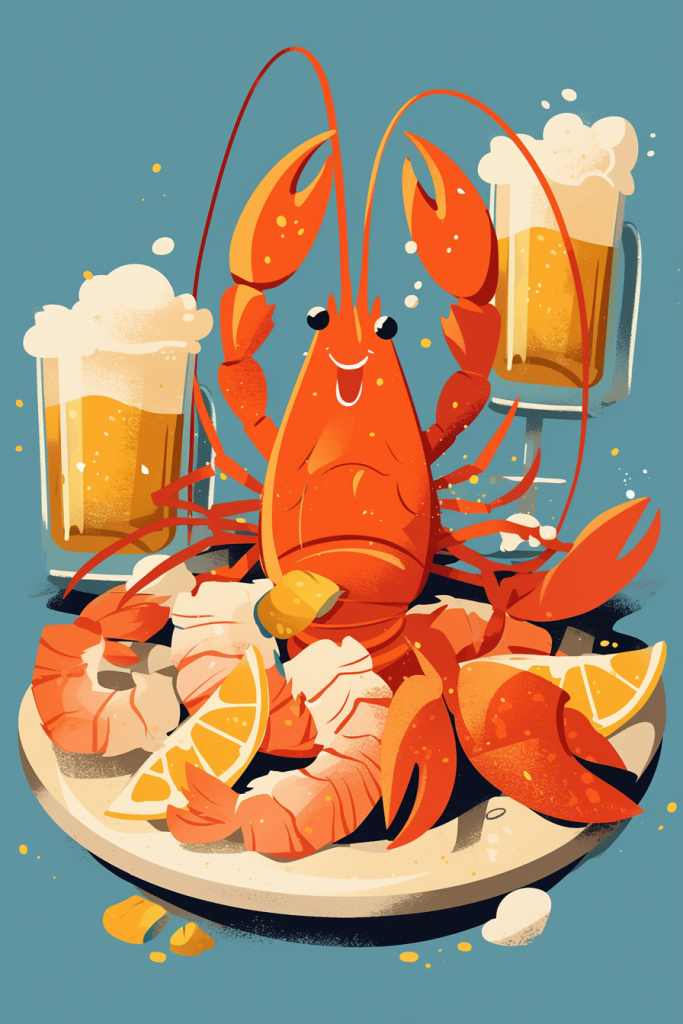 龙虾啤酒盛宴插画