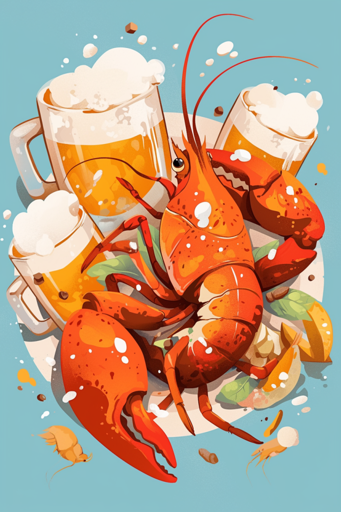 龙虾啤酒盛宴插画