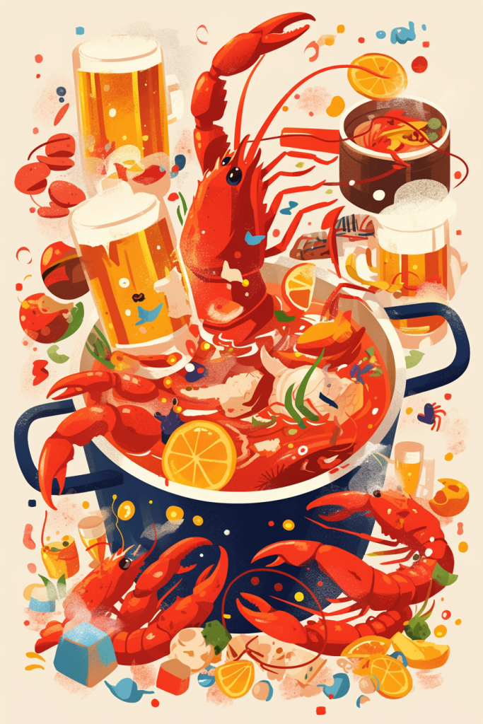 龙虾啤酒盛宴插画