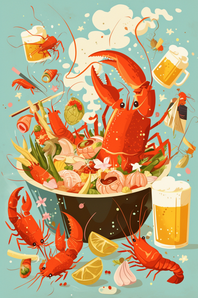 龙虾啤酒盛宴插画