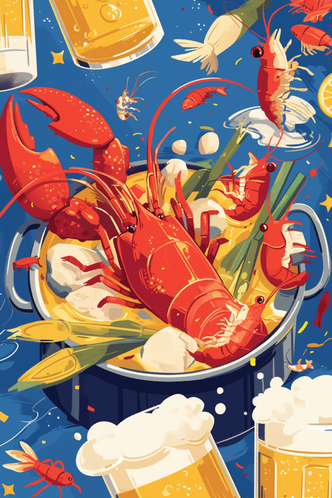 龙虾啤酒盛宴插画