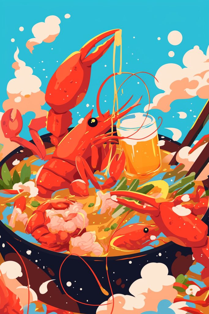 龙虾啤酒盛宴插画