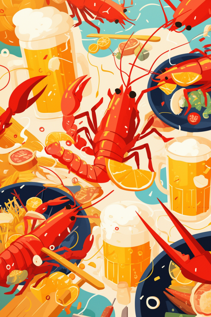 龙虾啤酒盛宴插画