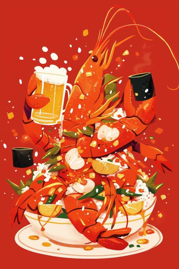 龙虾啤酒盛宴插画