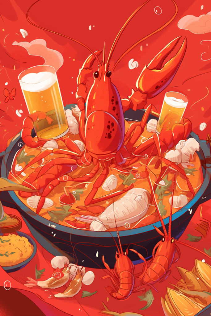 龙虾啤酒盛宴插画