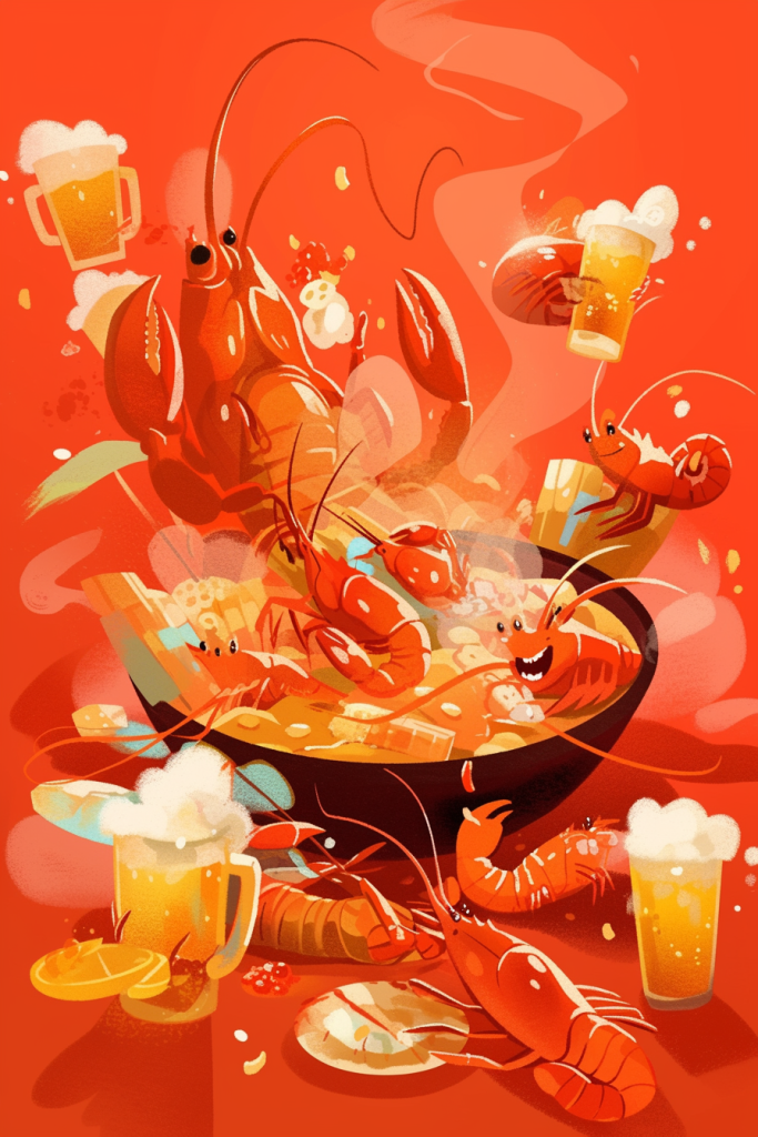 龙虾啤酒盛宴插画