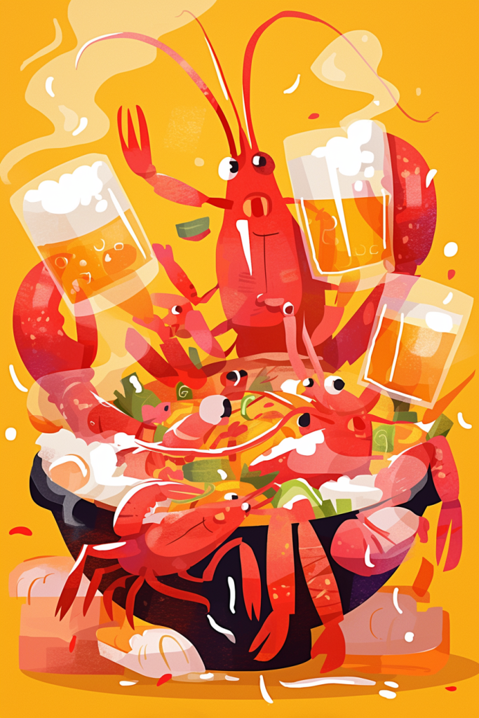 龙虾啤酒盛宴插画
