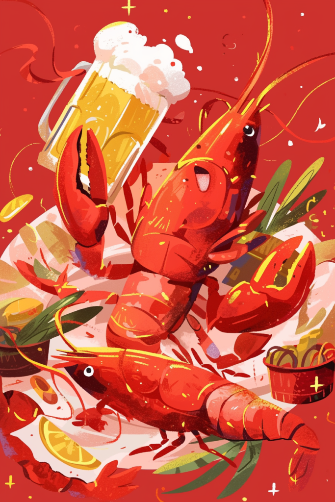 龙虾啤酒盛宴插画