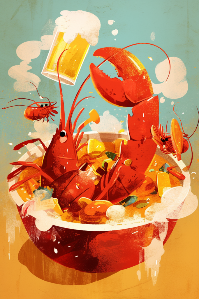 龙虾啤酒盛宴插画